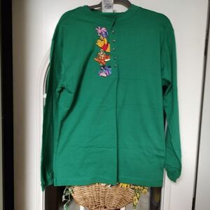 New Vintage  Mickey Inc Green Long Sleeved Top Winnie Piglet Women's M